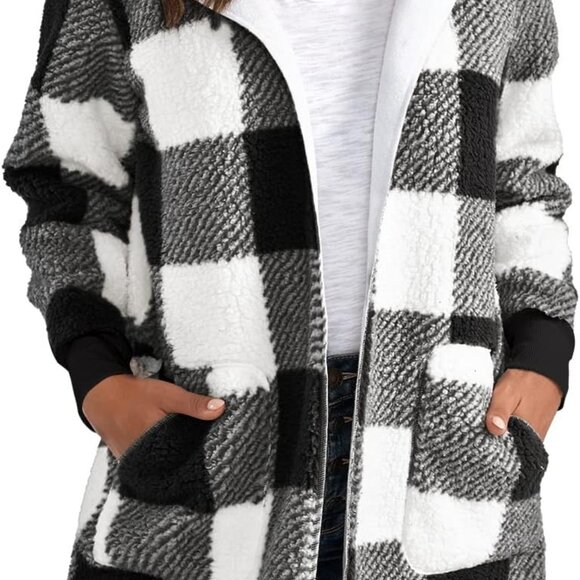 Womens Fuzzy Fleece Jacket Fall Winter Faux Fur Coat Sherpa Jacket Open Front Ca